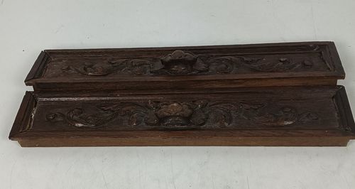 Pair Of Wooden Ornate Reclaimed Cabinet Drawer Panels Figurine Heads Gothic Styl photo 81.0