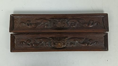 Pair Of Wooden Ornate Reclaimed Cabinet Drawer Panels Figurine Heads Gothic Styl photo vinterior