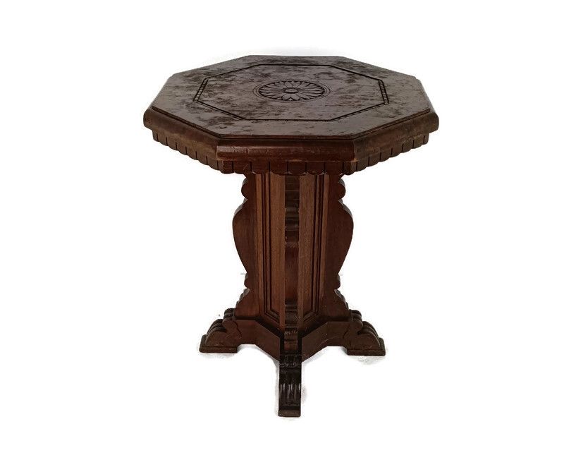 Side Table Ornate Carved Wood Vintage Occasional Pedestal Plant Bonsai Stand