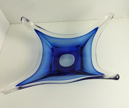 Gorgeous Bowl Dish Centerpiece Blue Clear Art Glass Murano Italy Vintage photo 182.0