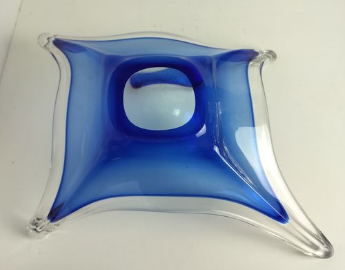 Gorgeous Bowl Dish Centerpiece Blue Clear Art Glass Murano Italy Vintage photo buy