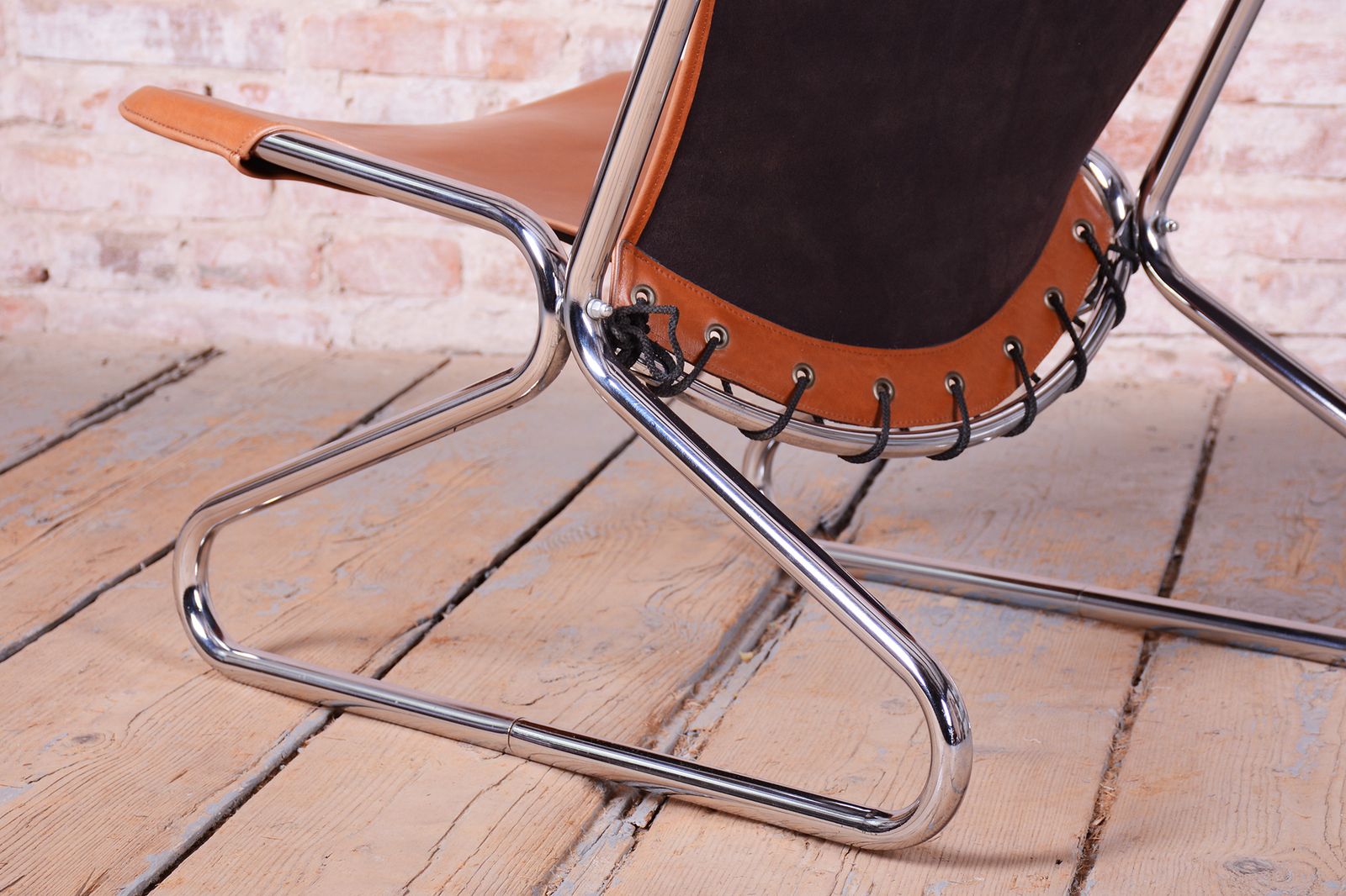 Restored Bauhaus Armchair, By Lusch And Co West, Chrome, Leather, Germany, 1970s photo Furniture