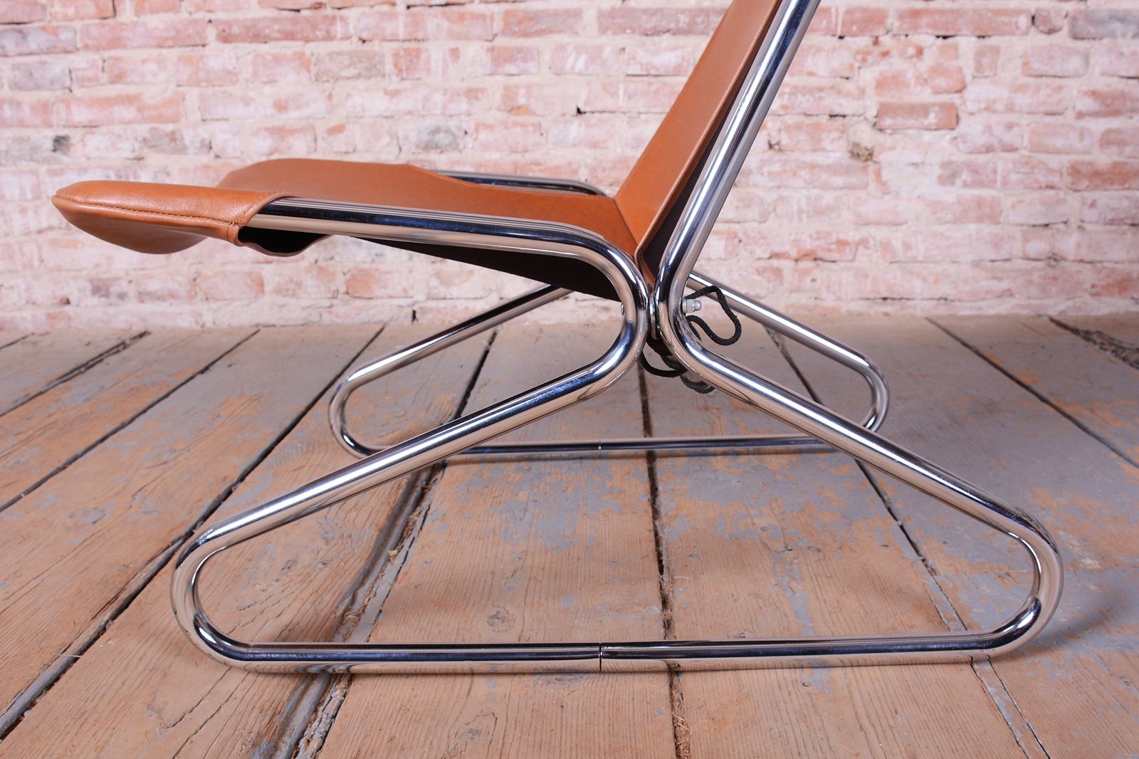 Restored Bauhaus Armchair, By Lusch And Co West, Chrome, Leather, Germany, 1970s photo vinterior