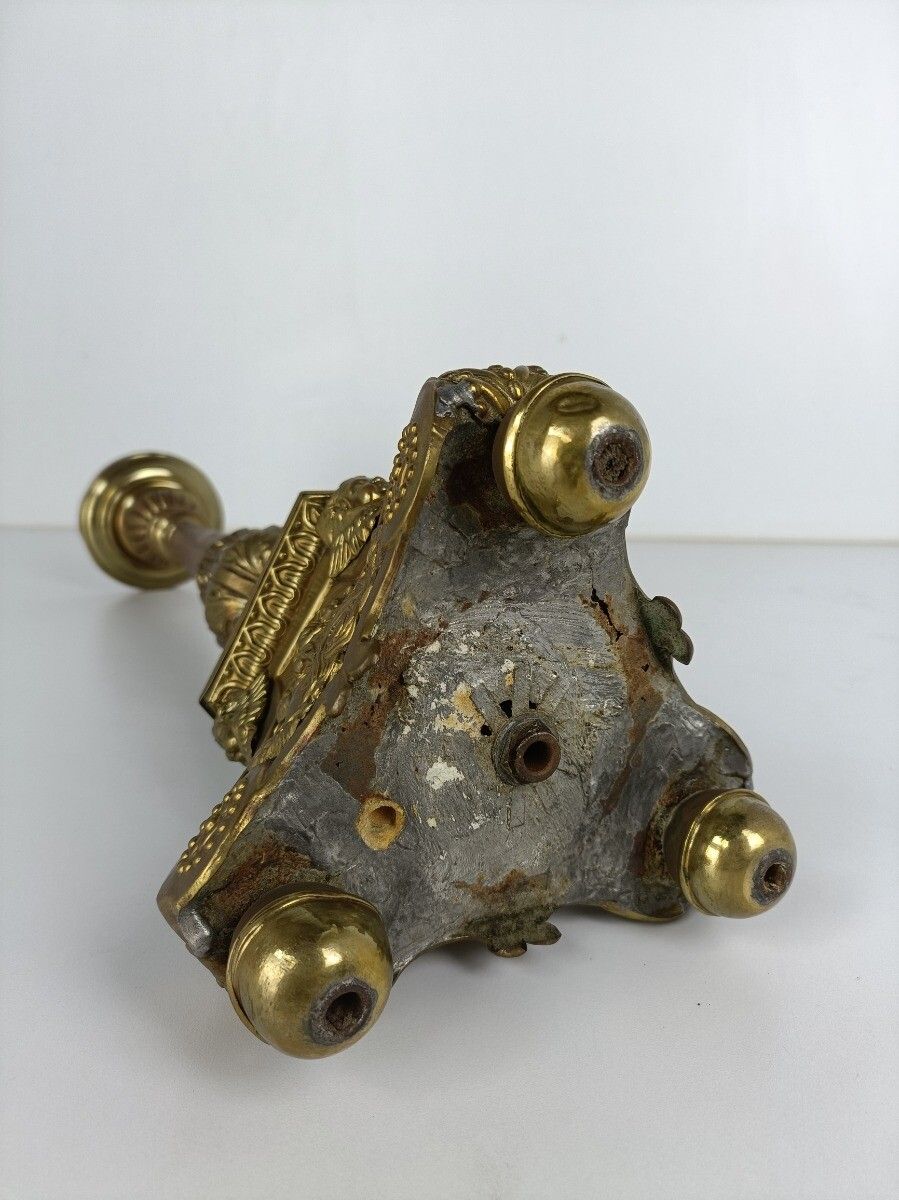 photo furniture Antique Brass Church  Candle Holder Candle Stick Holder 17th C Angels Religous S