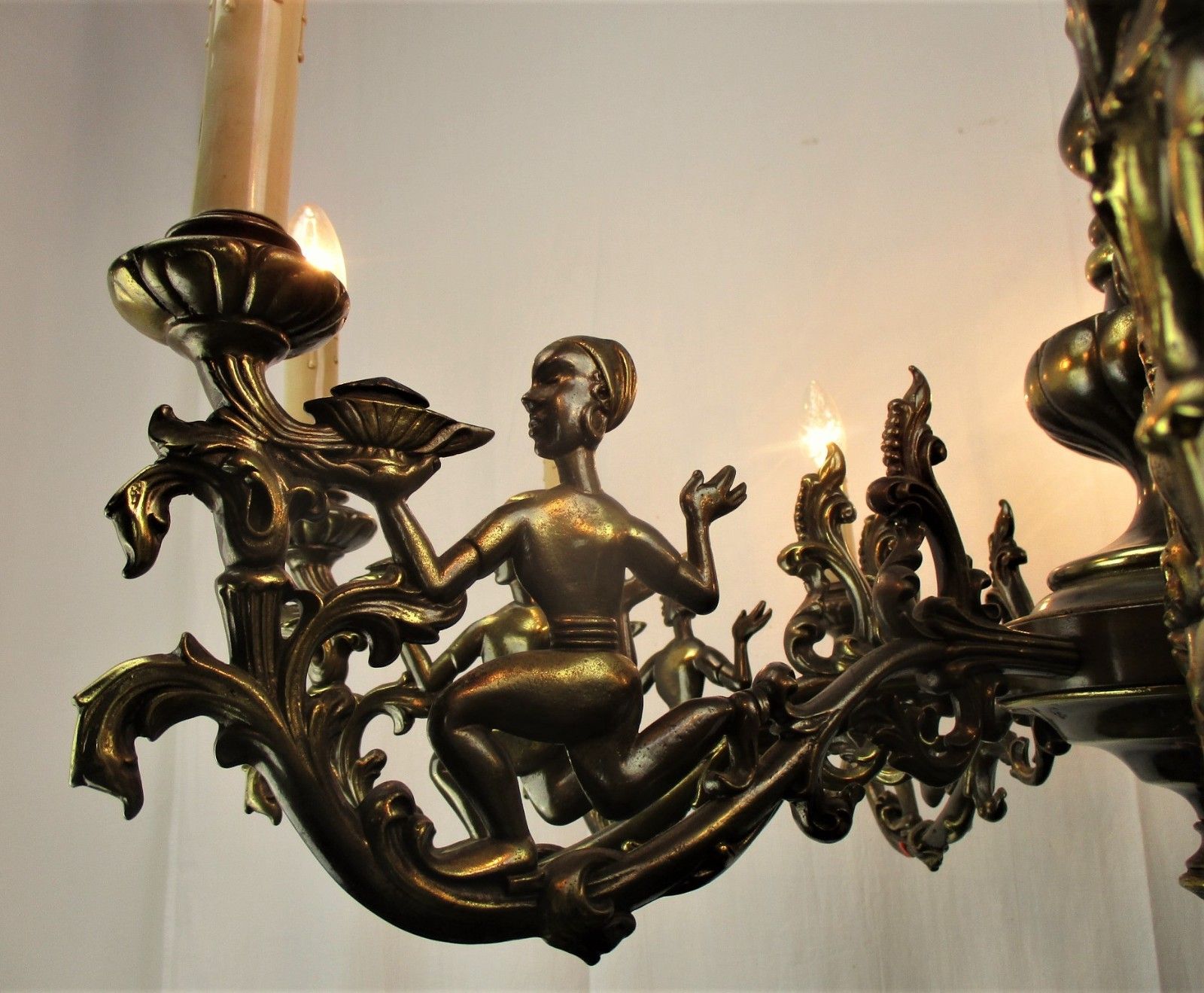 Impressive Eastern Style Chandelier Bronze 10 Lights Genie Figurines Lamps  Htf photo 705.0