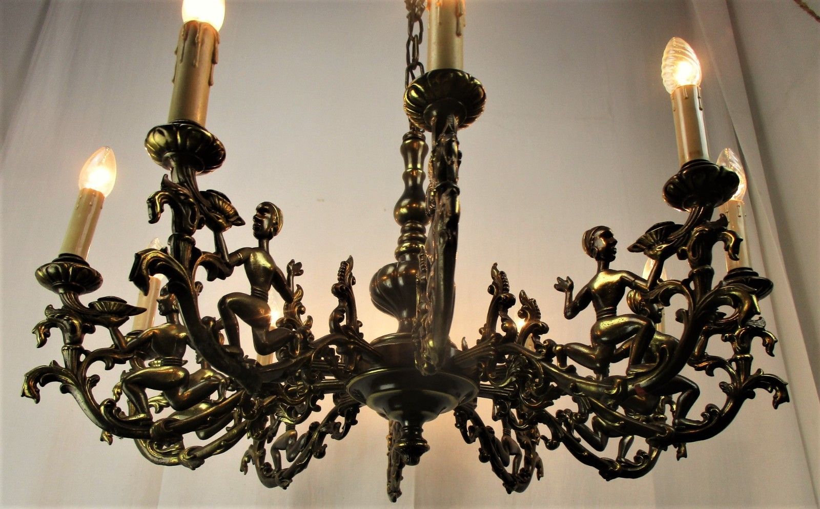 photo furniture Impressive Eastern Style Chandelier Bronze 10 Lights Genie Figurines Lamps  Htf