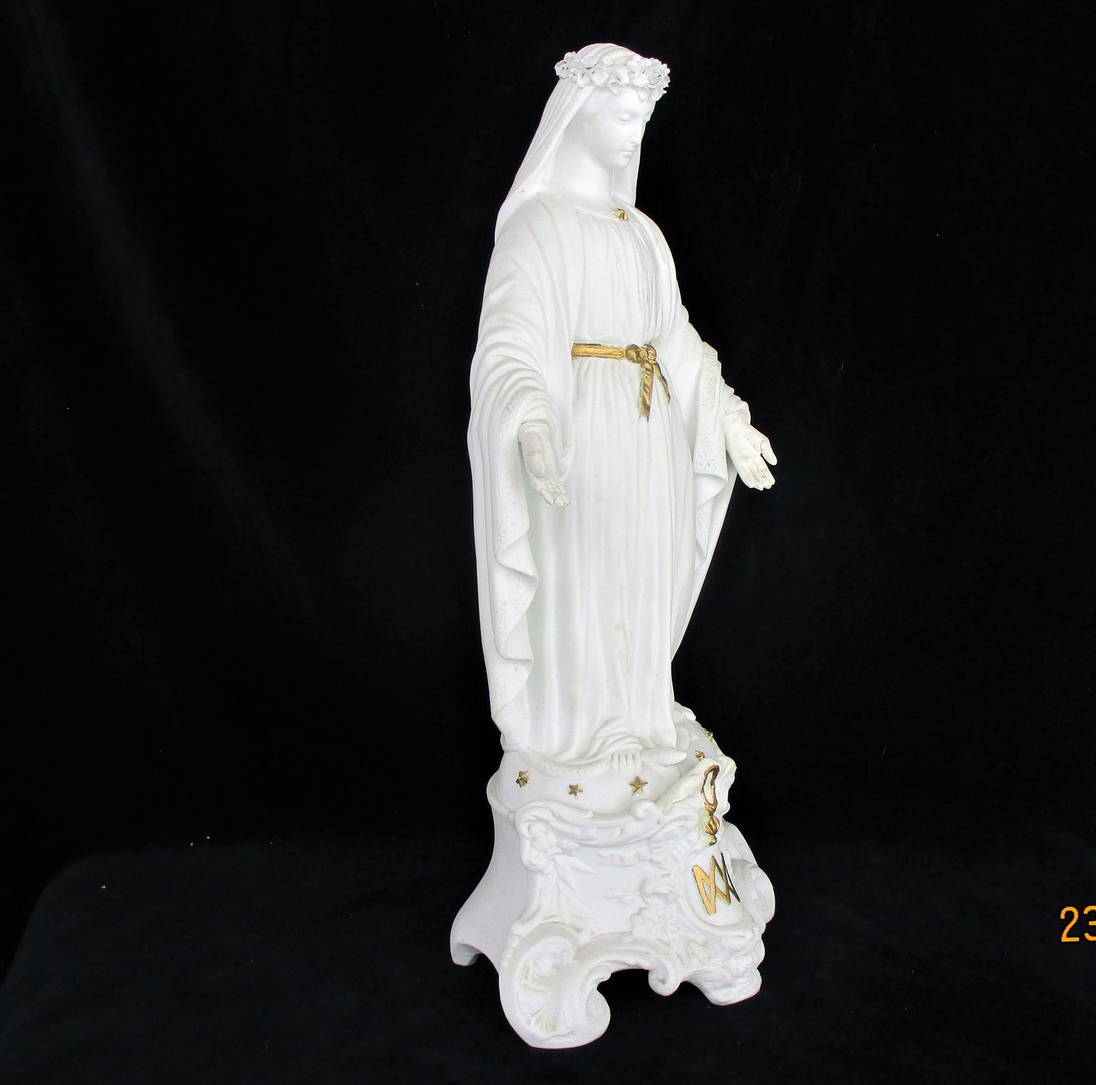 Large French Antique 1900 Bisque Statue Virgin Mary Our Lady Madonna Flower Garl photo buy