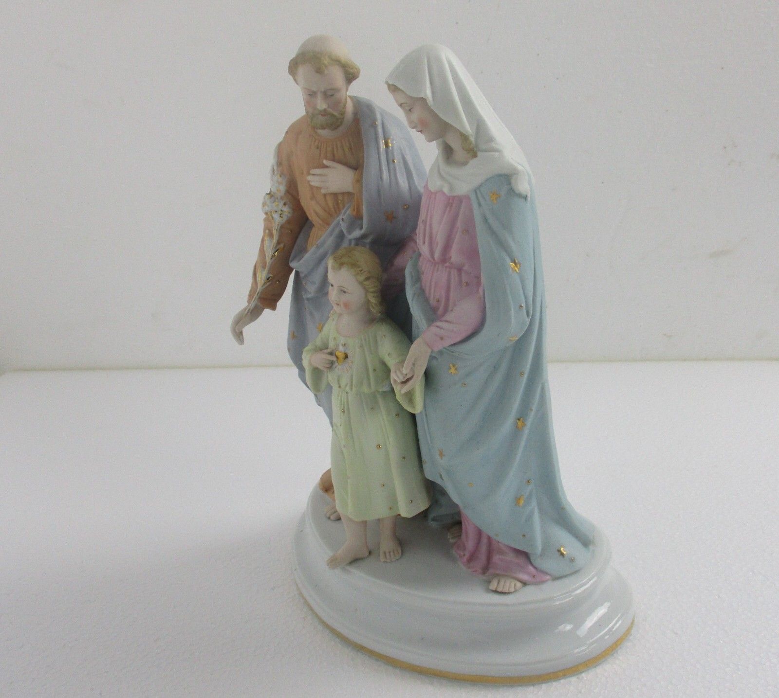 Antique Statue Holy Family Saint Joseph Virgin Mary Child Marked Bisque 11.81" photo 297.0