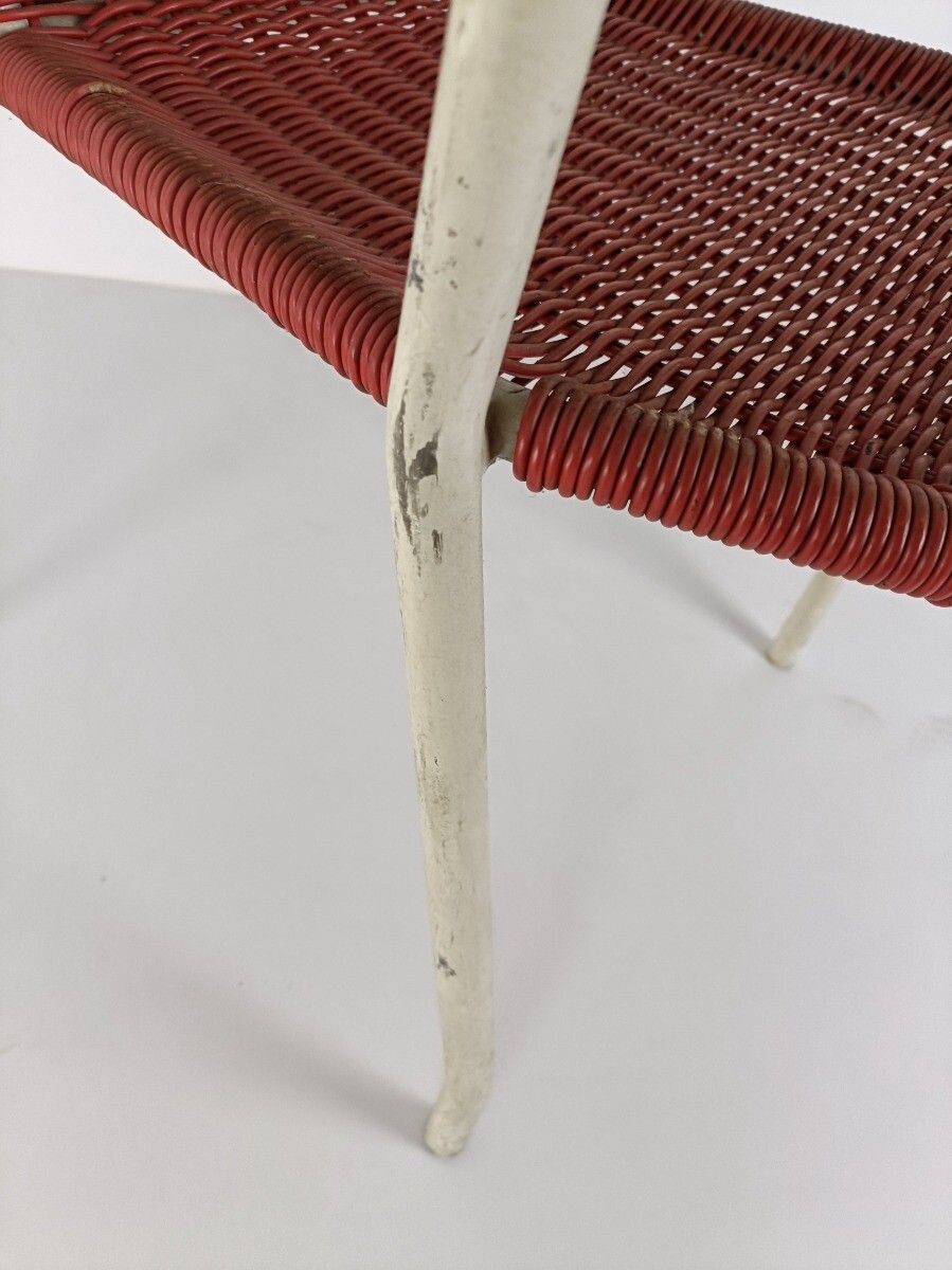 Vintage Arm Chair Plastic Wicker String Chair Iron Legs photo vinterior