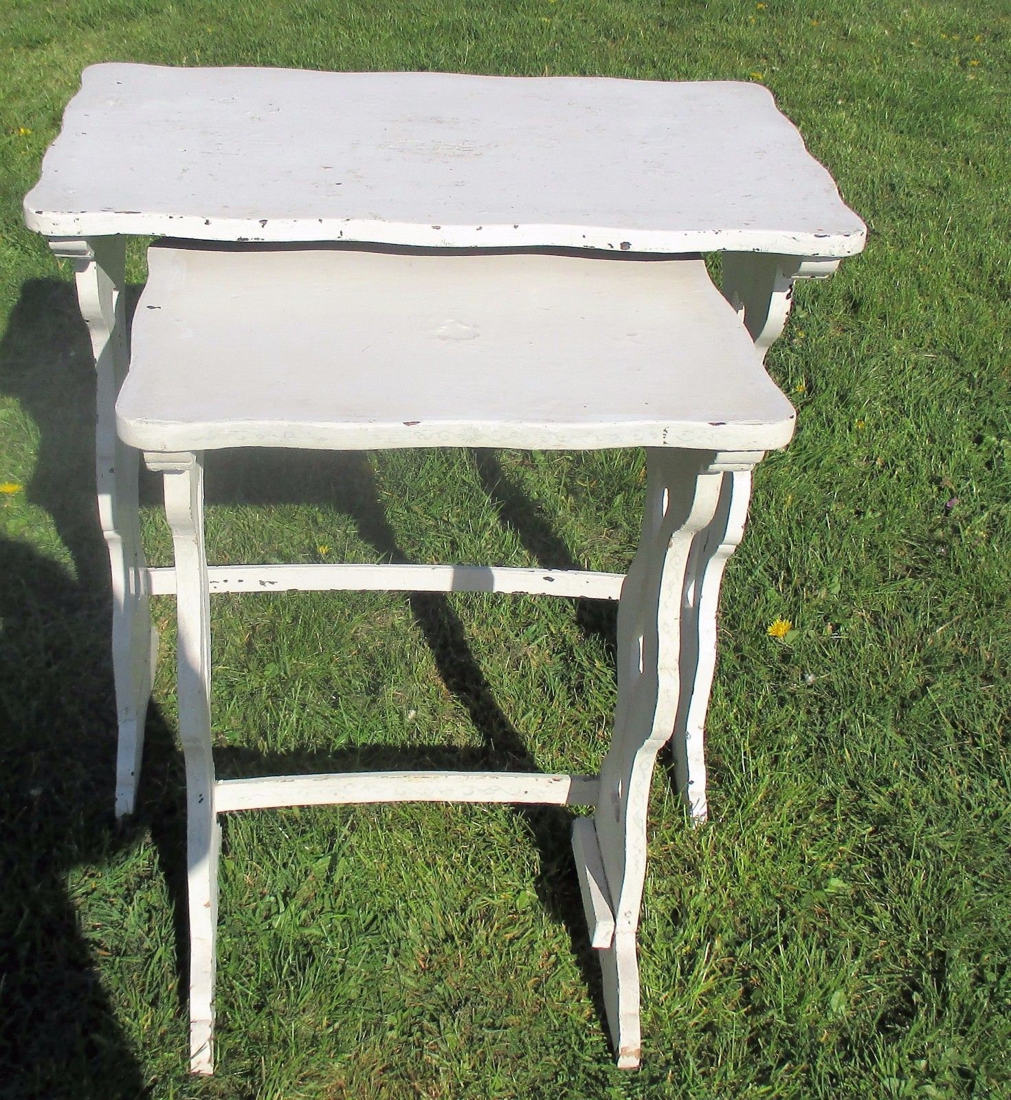 2 Antique French White Wood Nesting Side Tables French Provincial Stunning Wow photo furniture