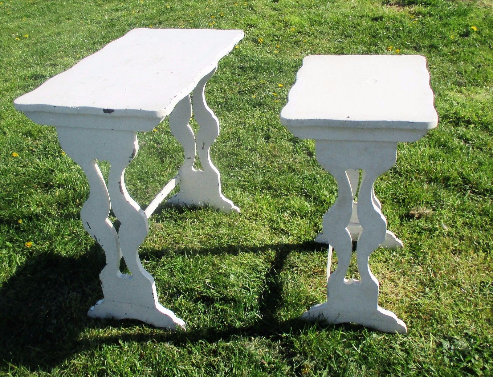 2 Antique French White Wood Nesting Side Tables French Provincial Stunning Wow photo Furniture