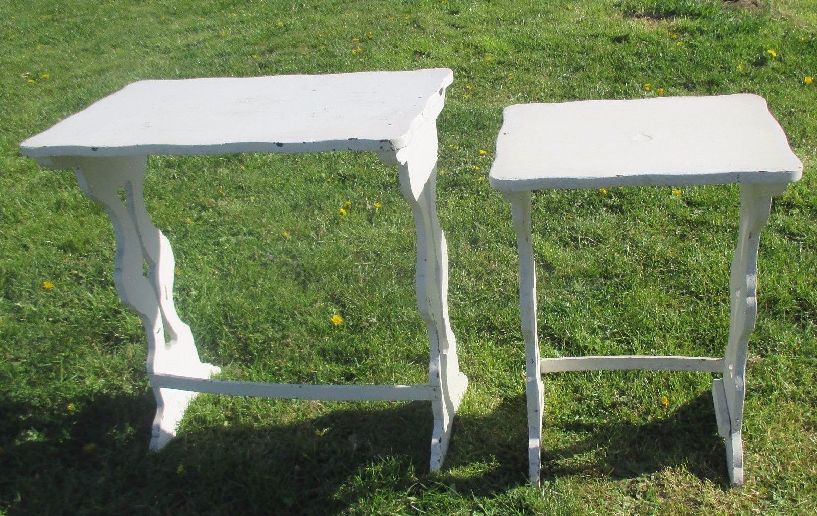 2 Antique French White Wood Nesting Side Tables French Provincial Stunning Wow photo vintage