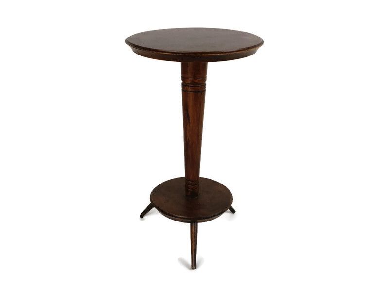 Vintage Carved Wooden Tripod Pedestal Plant Stand Side Table Bonsai Flower Table