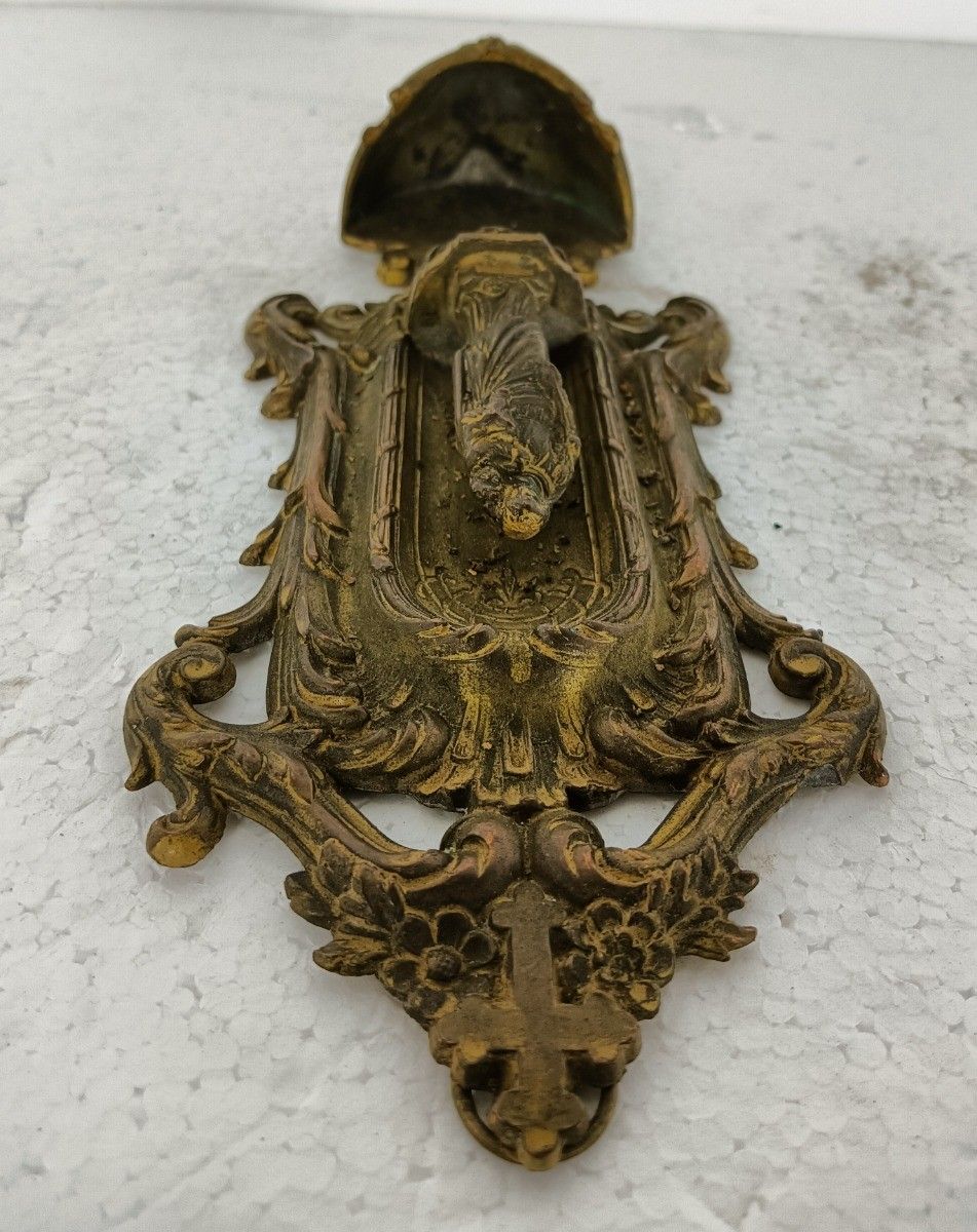 Holy Water Font Saint With Infant Jesus Spelter Antique Art Deco Wall Hanging photo furniture
