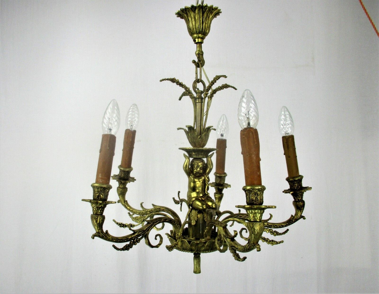 Stunning Chandelier 5 Lights Arms Putti  Hollywood Regency Era Maison Jansen photo furniture