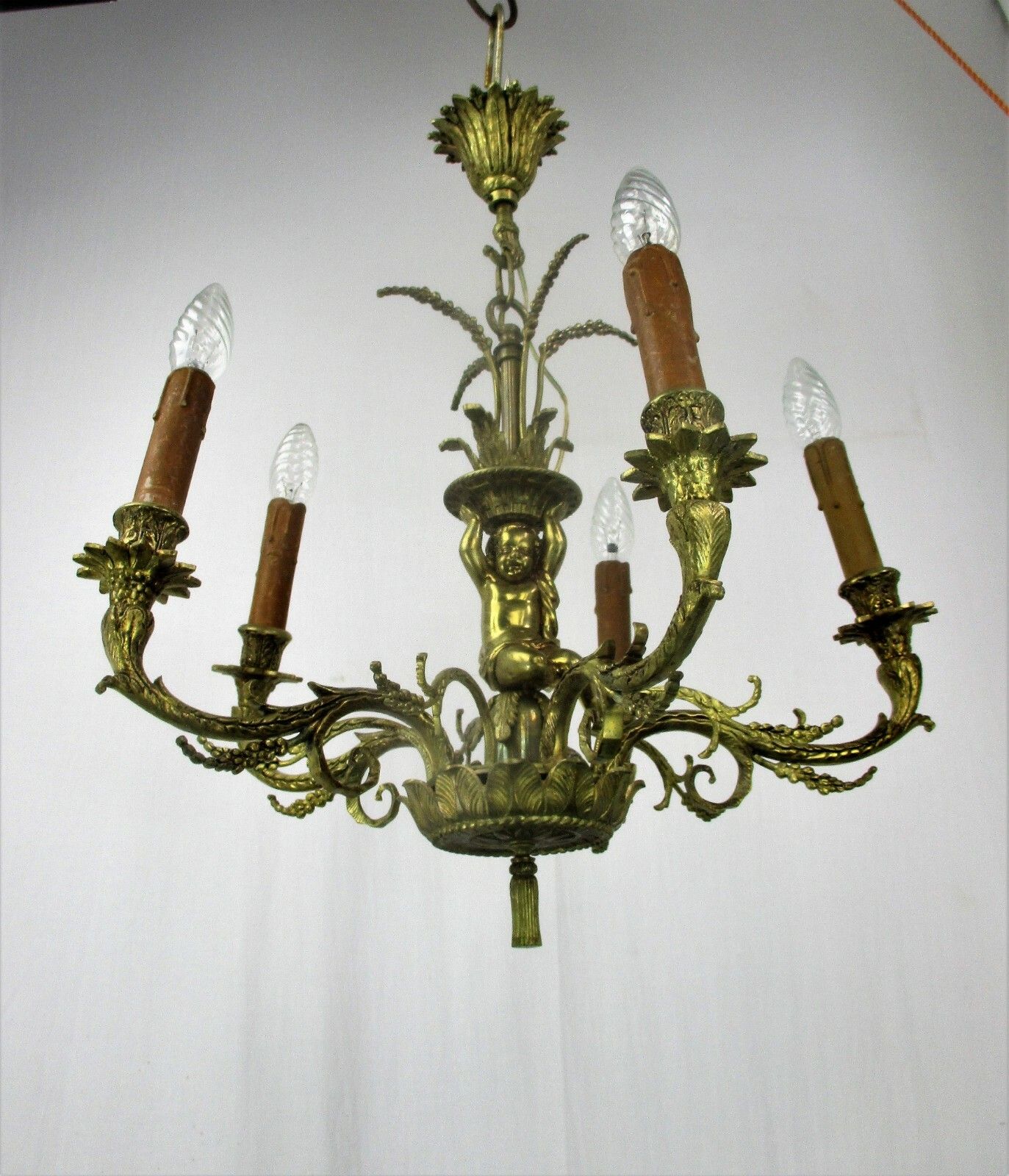 Stunning Chandelier 5 Lights Arms Putti  Hollywood Regency Era Maison Jansen photo for sale