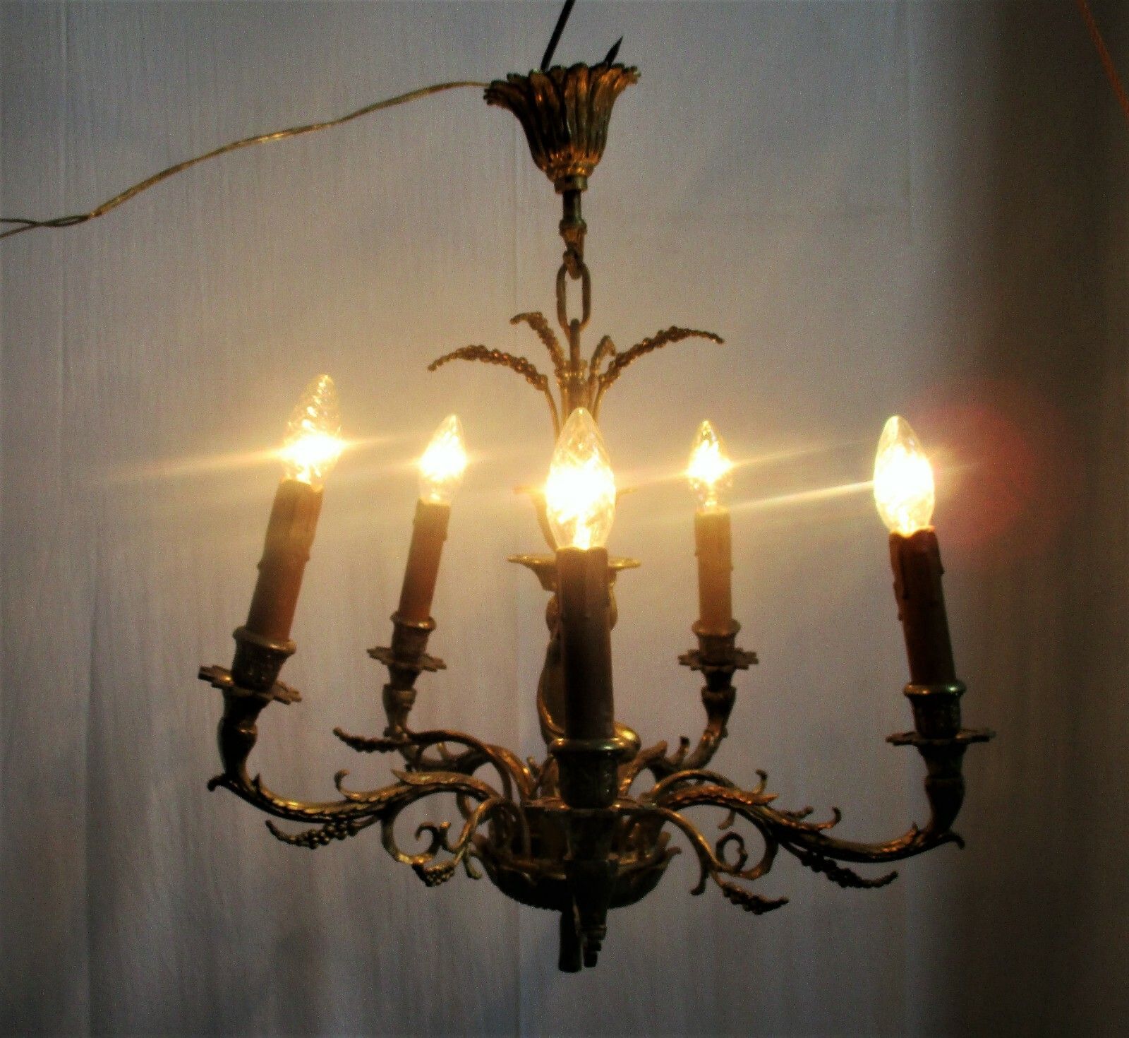 photo for sale Stunning Chandelier 5 Lights Arms Putti  Hollywood Regency Era Maison Jansen