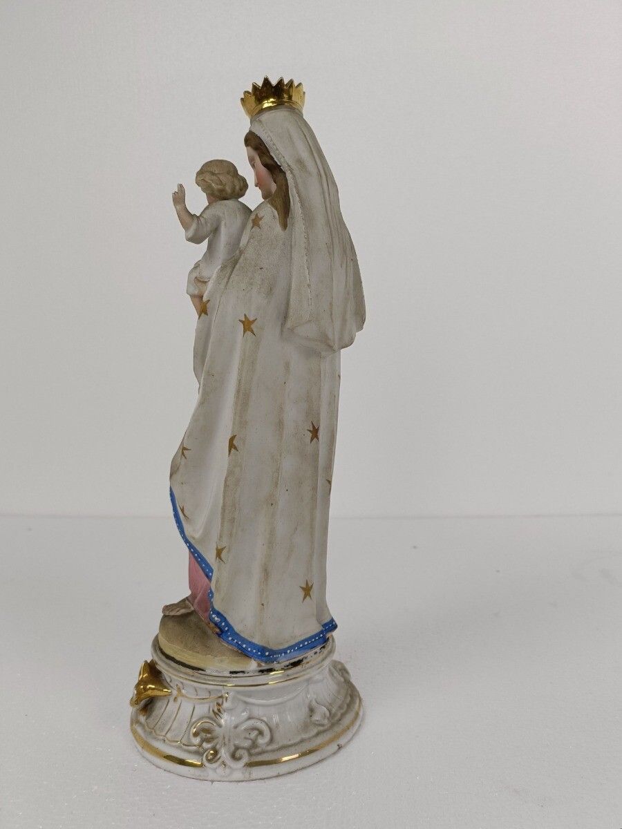 French Antique Bisque Statue  Virgin Mary Lady Madonna Infant Jesus Beautiful Fr photo Art