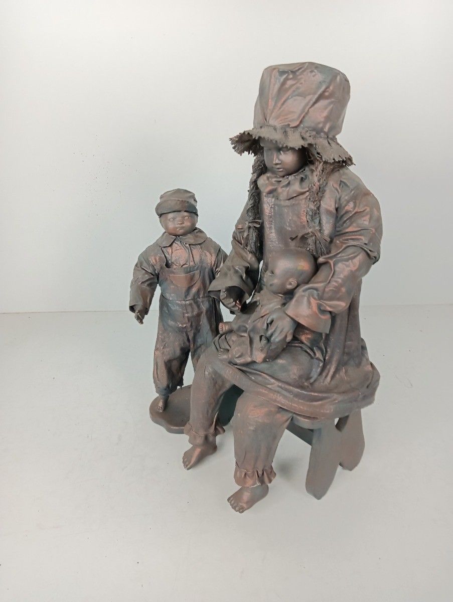 Large Statue Hand Made Paper Mache Mother With Children Very Rare photo furniture