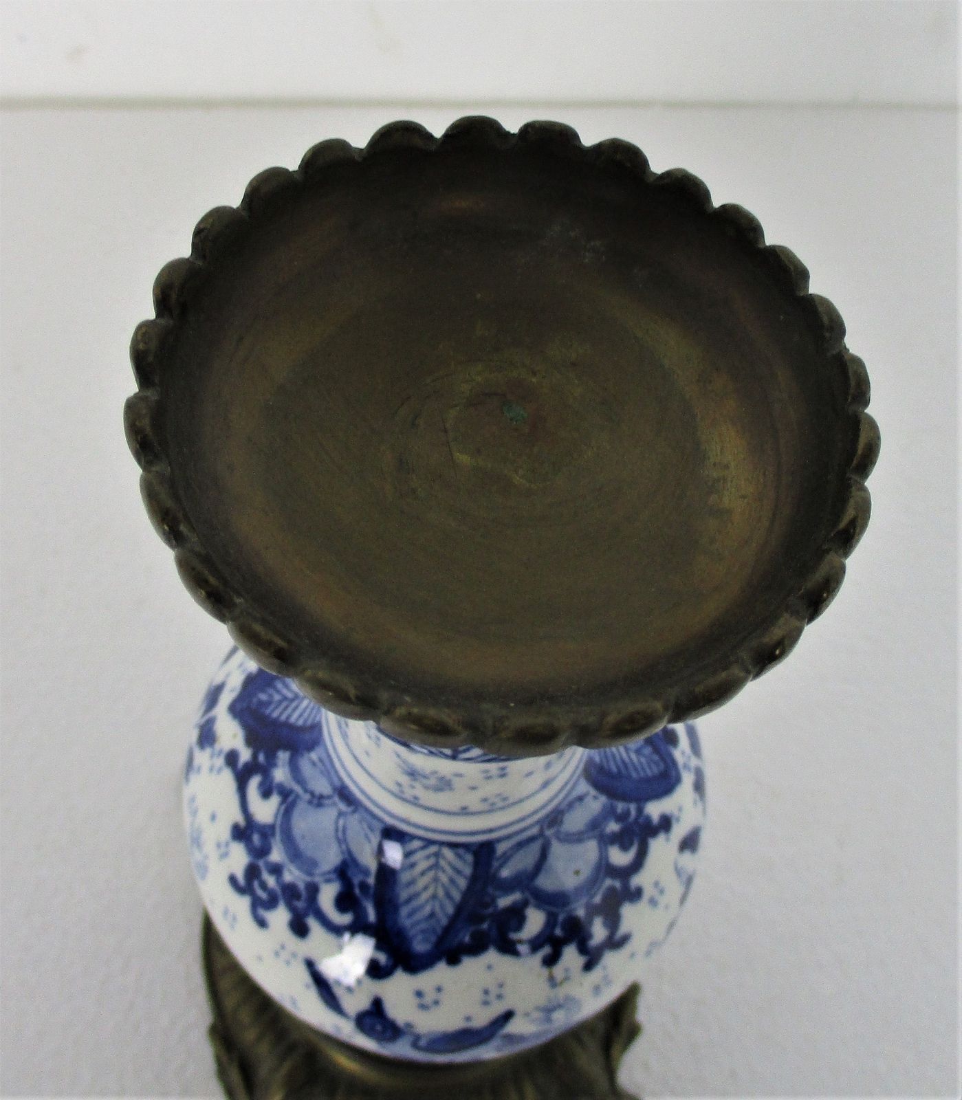 Vase Delft Holland Blue White Porcelain Brass Base And Top Centerpiece Candle Ho photo buy