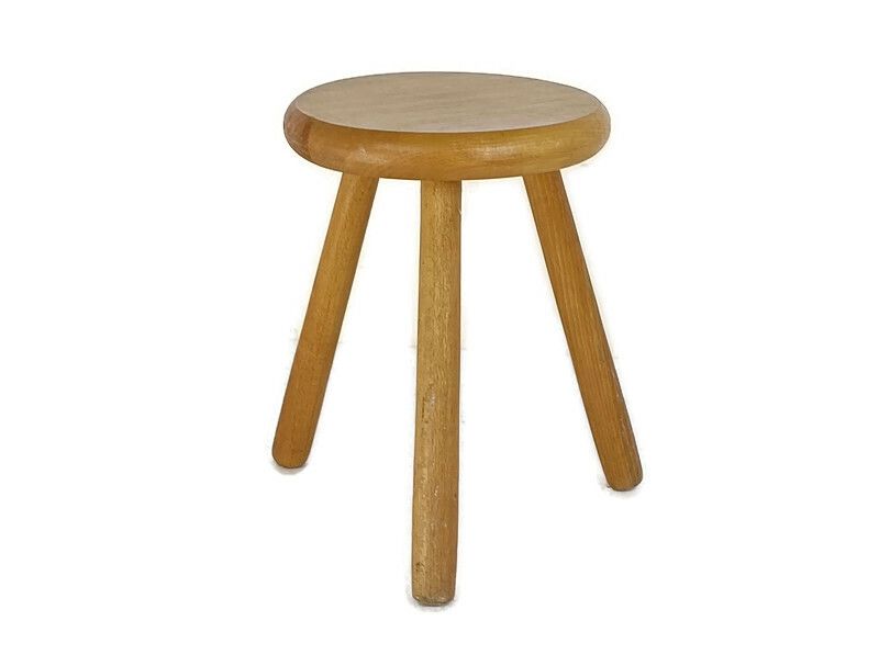 Hand Carved Wood Milking Stool Pedestal Table Pedestal Barn Style Funky Antique