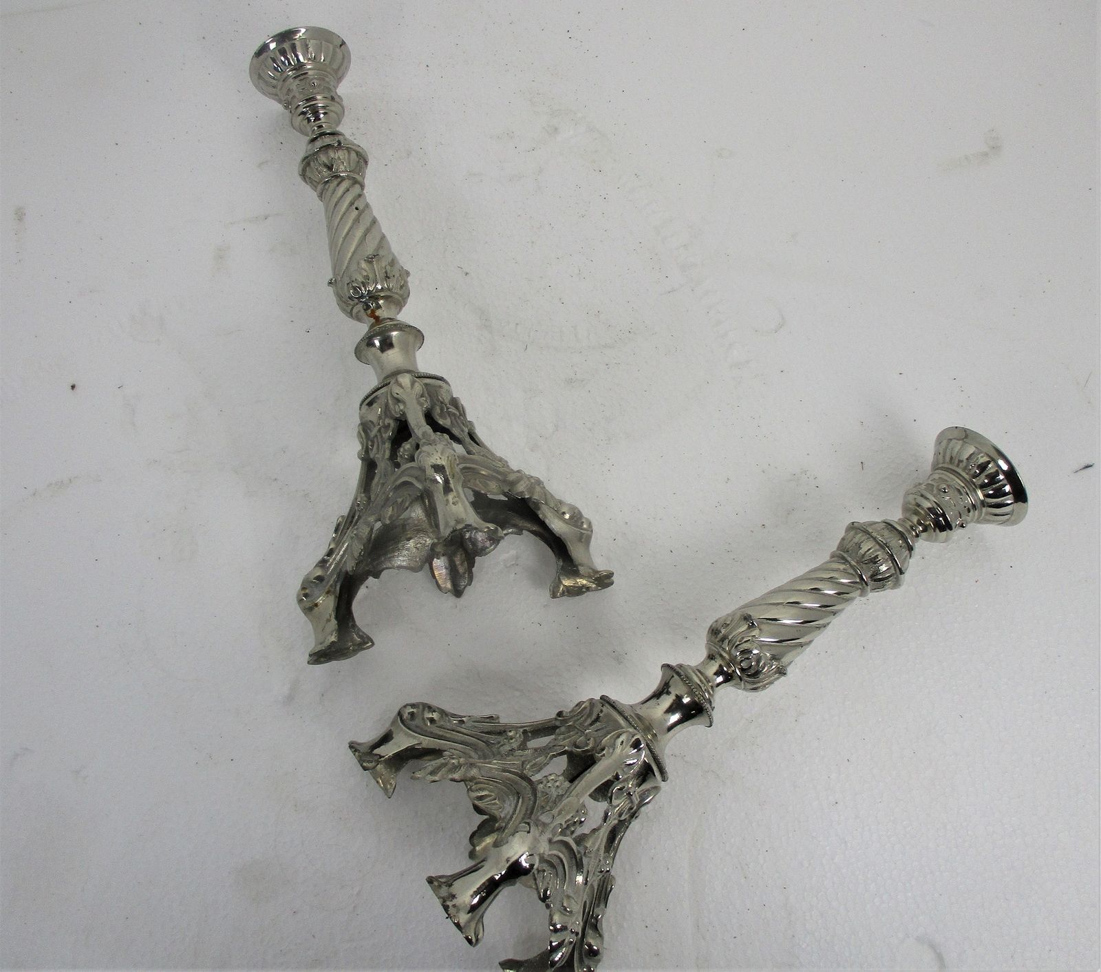 Pair Couple Gothic  Candle Holders Candlesticks  Lion Feet Ornate Embossed Spelt photo vintage