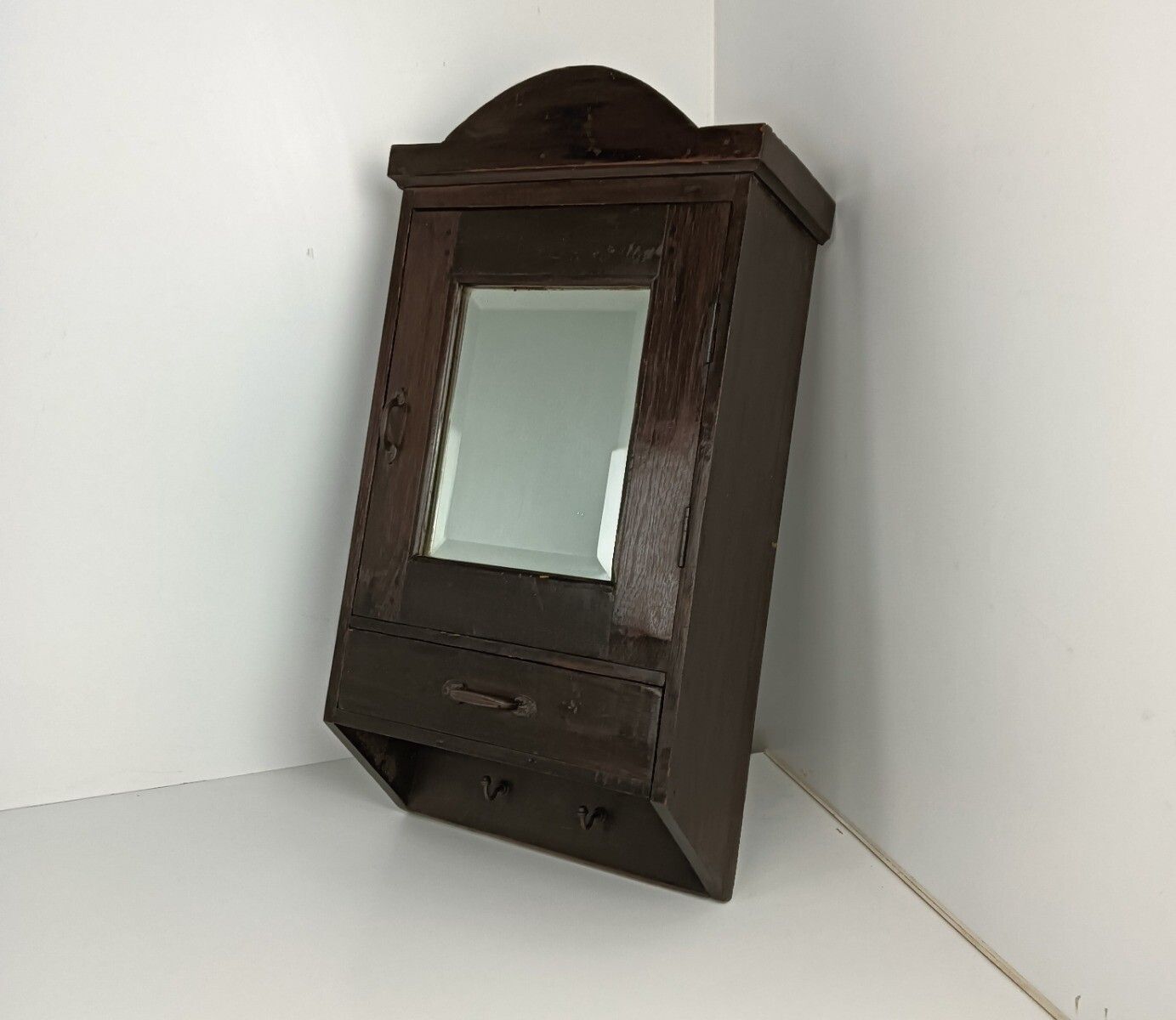 Dark Tapped Wooden Medicine Apothecary Pharmacy Shaving Cabinet Beveled Glass Mi photo furniture