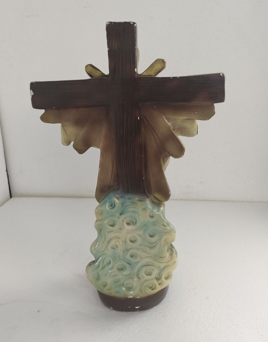 photo for sale Large Antique Statue Sculpture Jesus On The Cross Crucifix Art Deco Plaster