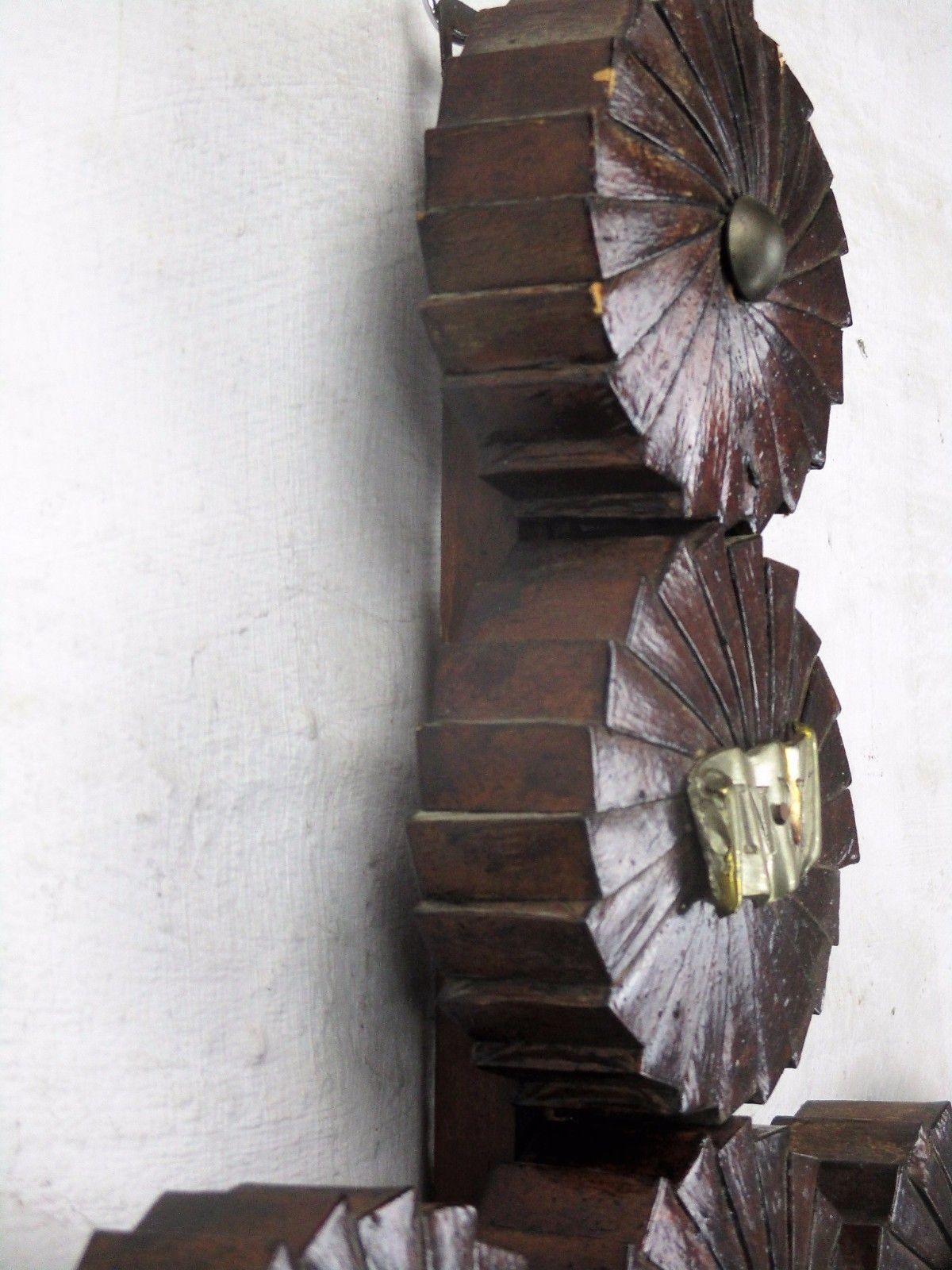 Large Hanging Wooden Wall Crucifix Cross Folk Tramp Art Htf Spelter Corpus 33.4" photo 293.0