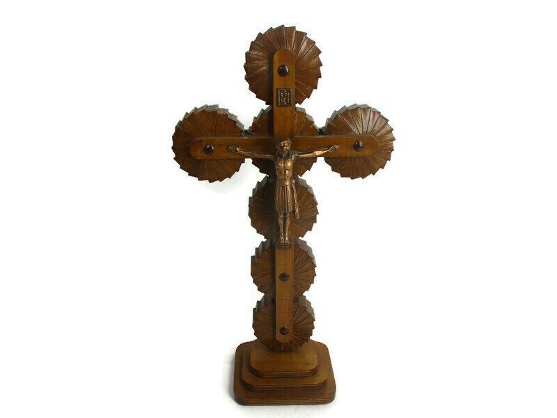 Tramp Trench Tramp Folk Art Standing Hand Carved Wooden Crucifix Vintage Rare Co