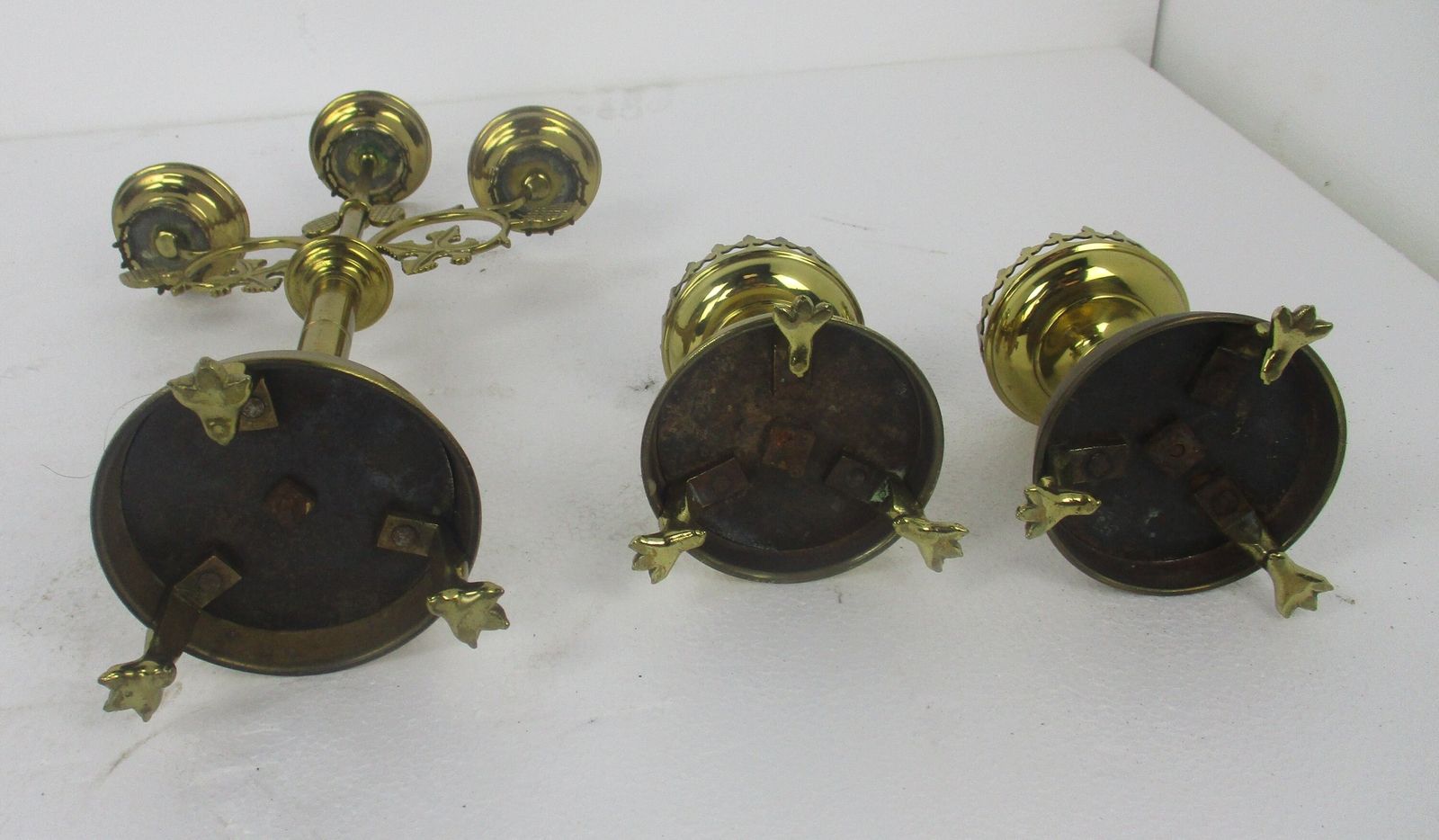 Impressive  Set  Of 3 Candle Holders  With Two  Small Candle Sticks One Large photo vintage