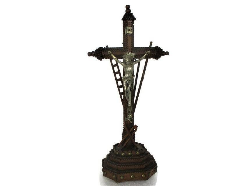 Tramp Trench Tramp Folk Art Standing Hand Carved Wood Crucifix Tools Of Passion
