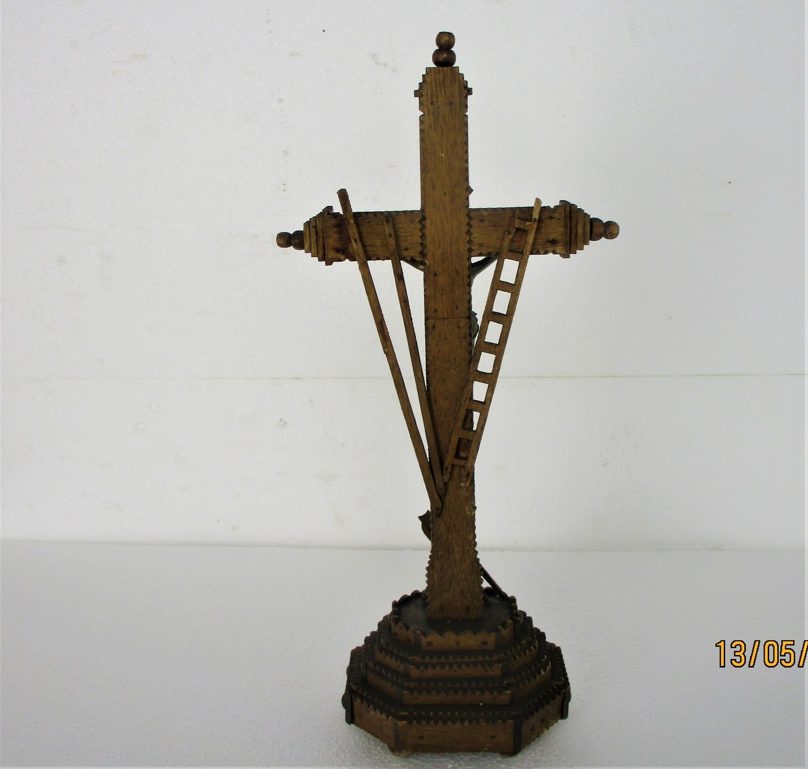 Tramp Trench Tramp Folk Art Standing Hand Carved Wood Crucifix Tools Of Passion photo vintage