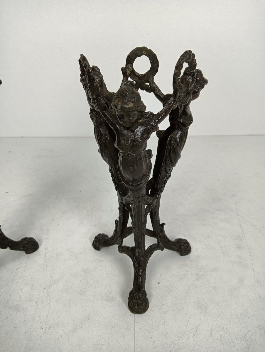 Pair Art Nouveau Iridescent Art Glass Vases With Spelter Base Palme Koenig Desig photo 1618.0