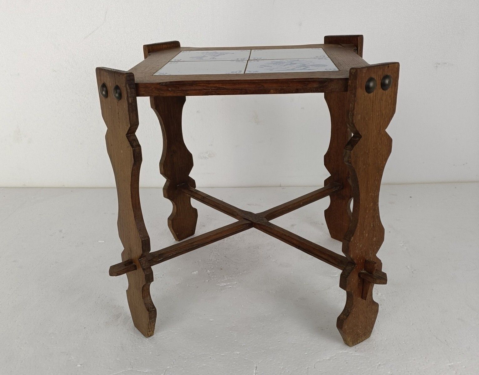 Side Occasional Wine Coffee Table Wood Ceramic Antique Delft Tiles Hunt Gorgous photo furniture