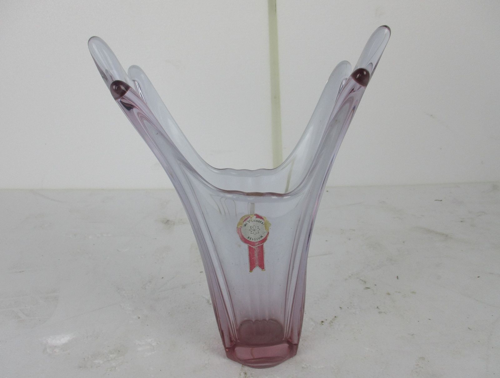 Art Glass Vase Val St Lambert Vase Pink Purple Belgium Belgian photo furniture