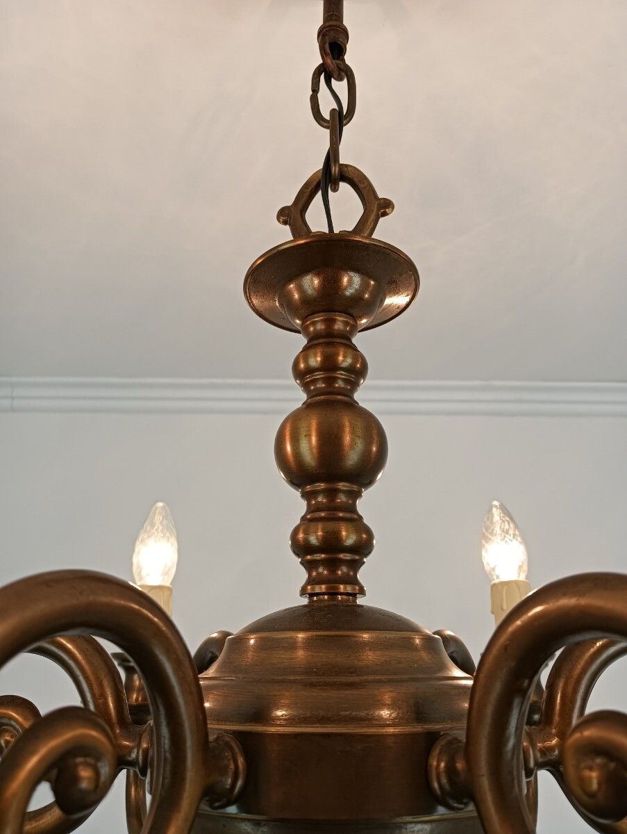 Dutch Flemish Chandelier Bronze Vintage Modernist Barn Farmhouse Style 6 Lights photo vintage