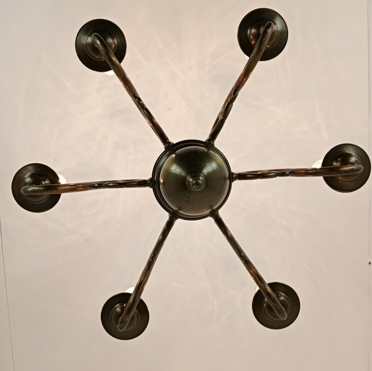 photo for sale Dutch Flemish Chandelier Bronze Vintage Modernist Barn Farmhouse Style 6 Lights