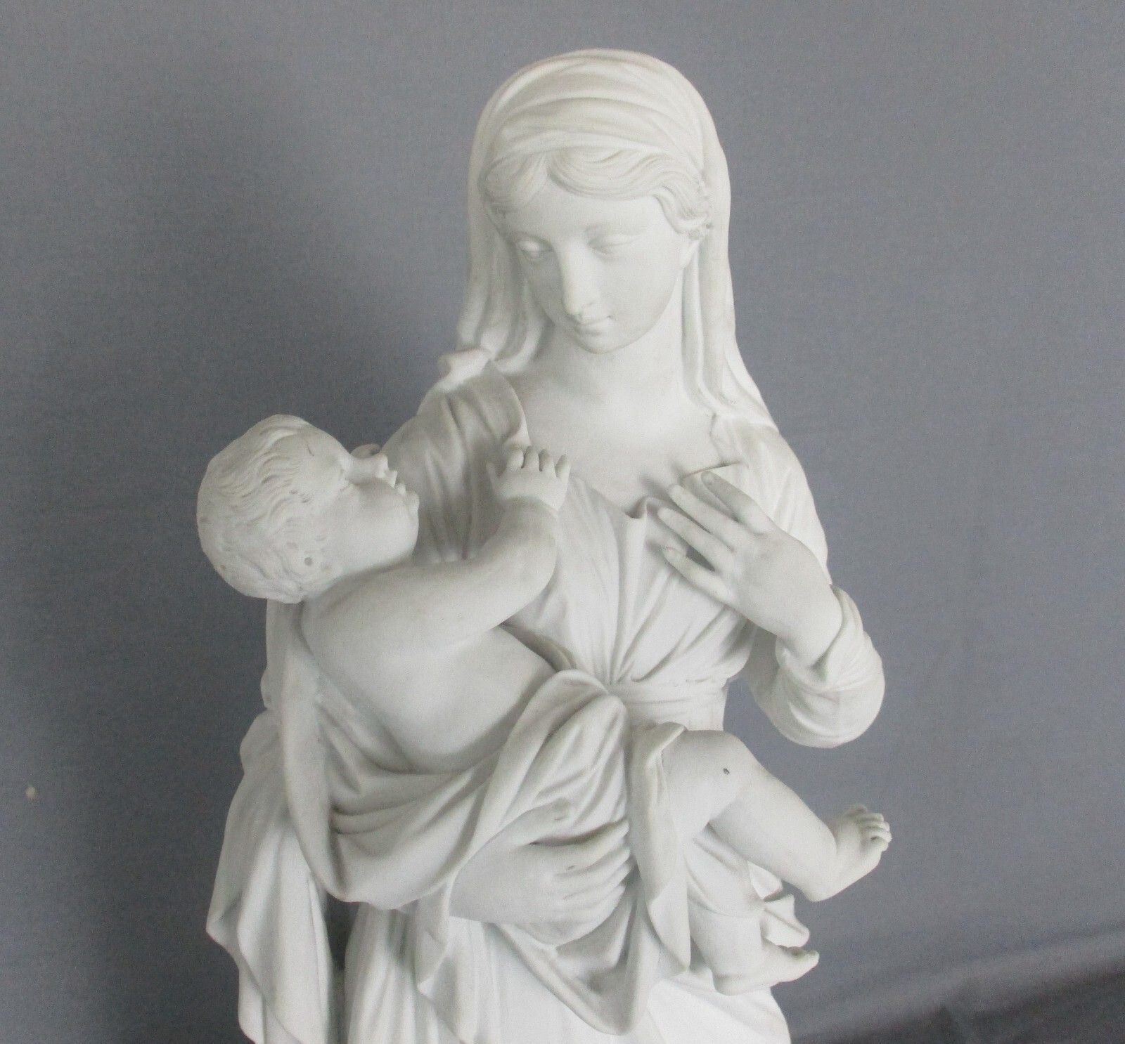 Large French Antique 1900 Bisque Statue Virgin Mary Our Lady Infant Stunning photo for sale
