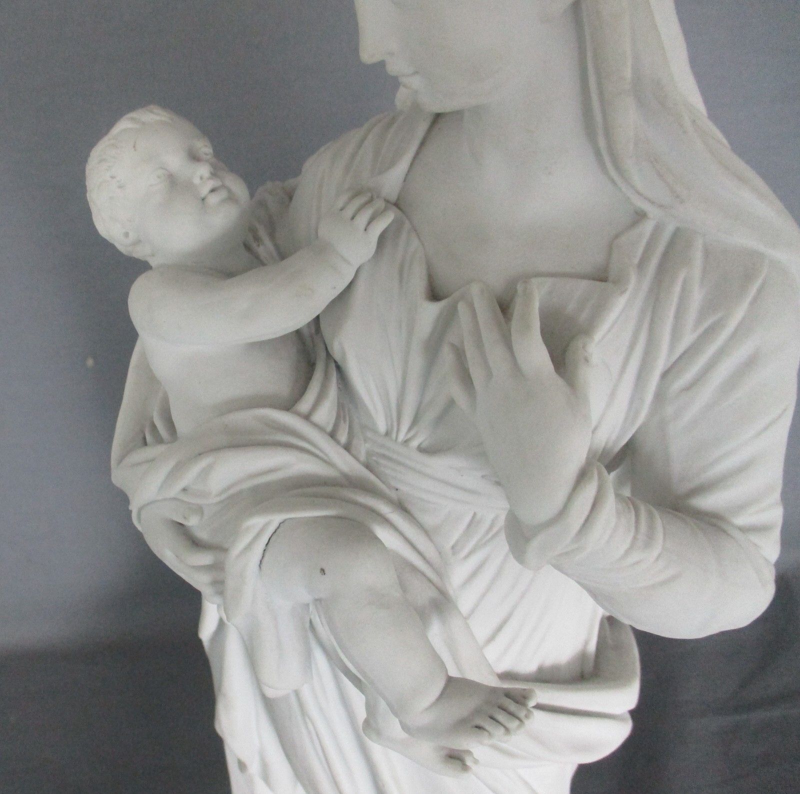 Large French Antique 1900 Bisque Statue Virgin Mary Our Lady Infant Stunning photo 575.0