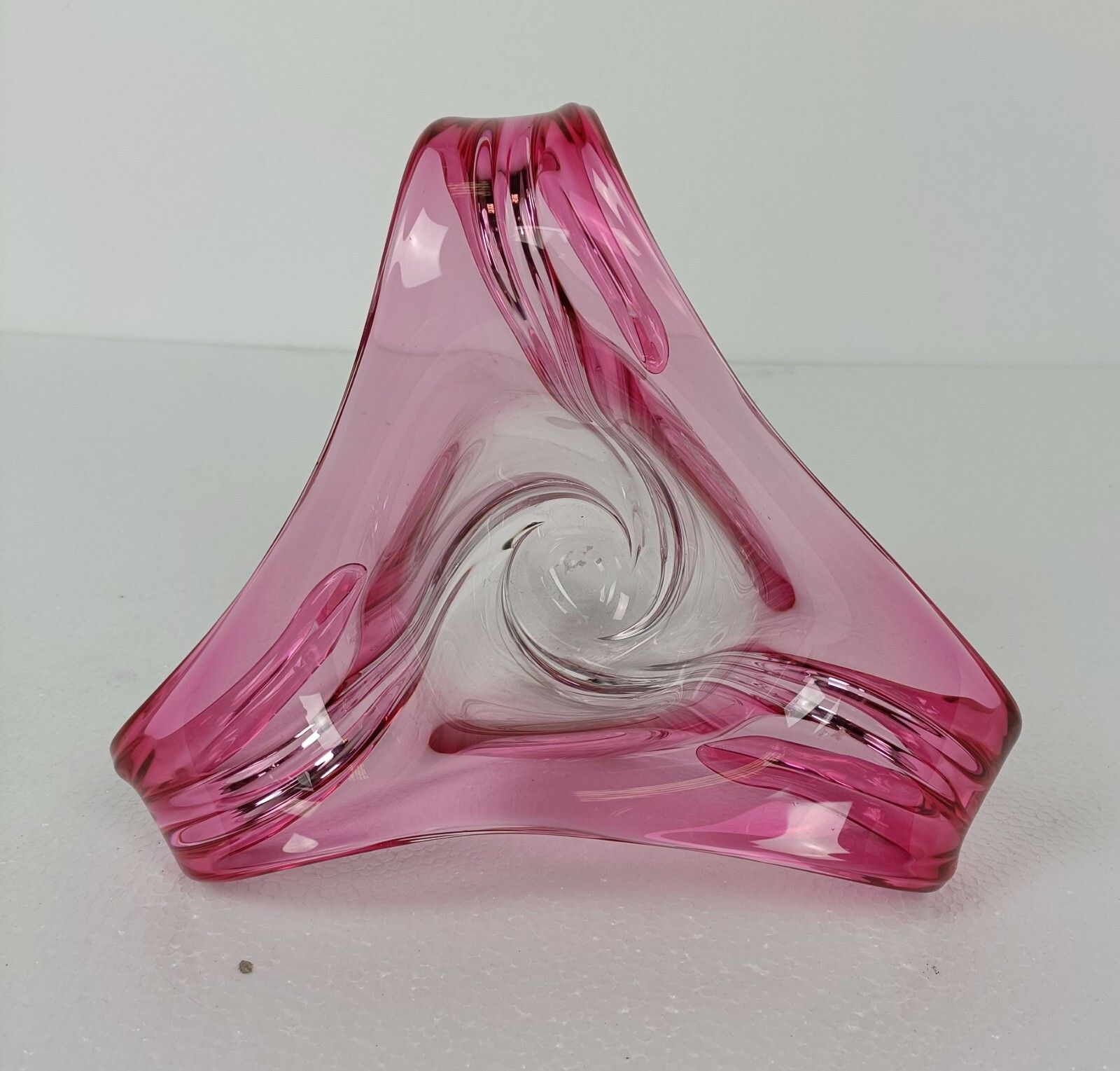 Val St Lambert Belgium Bowl Dish Centerpiece Cranberry Clear  Crystal Marked photo Home Decor
