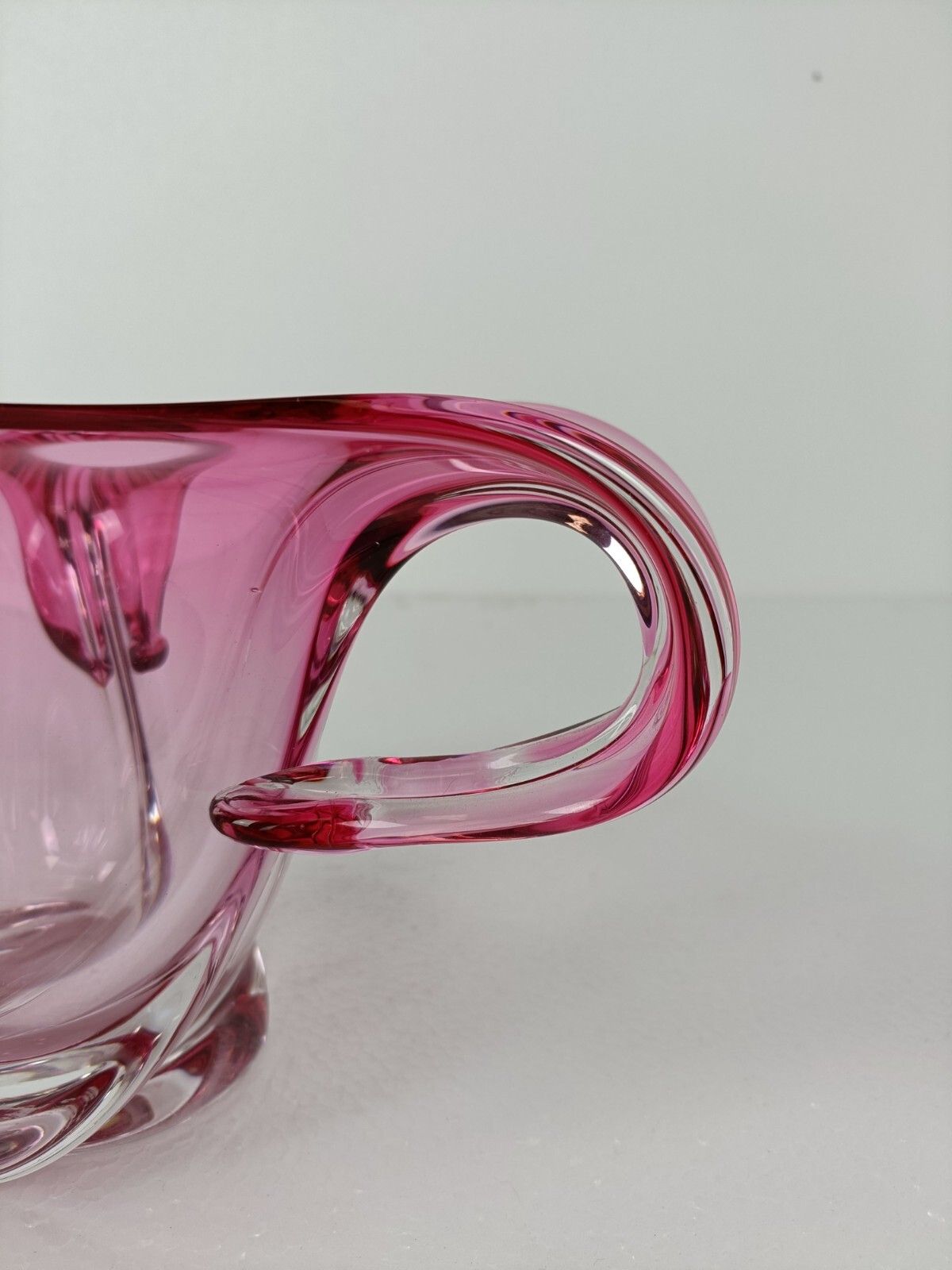Val St Lambert Belgium Bowl Dish Centerpiece Cranberry Clear  Crystal Marked photo vinterior