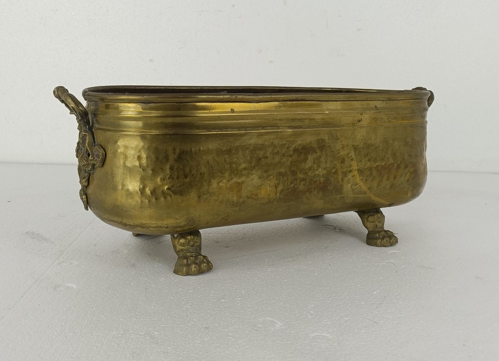 Hammered Embossed  Brass Planter Jardinière Ornate  Centerpiece  1800s Footed photo furniture
