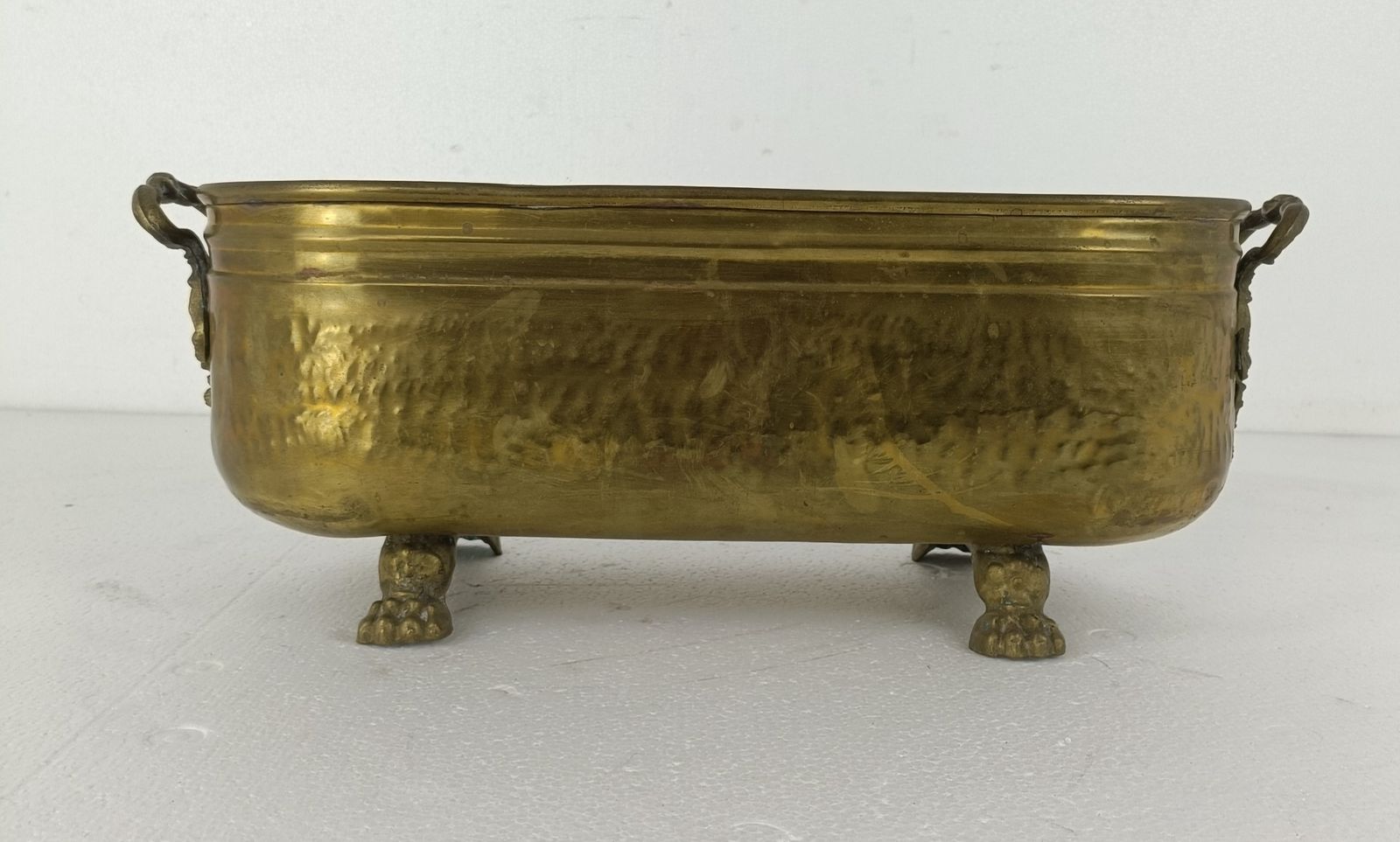 Hammered Embossed  Brass Planter Jardinière Ornate  Centerpiece  1800s Footed photo Home Decor