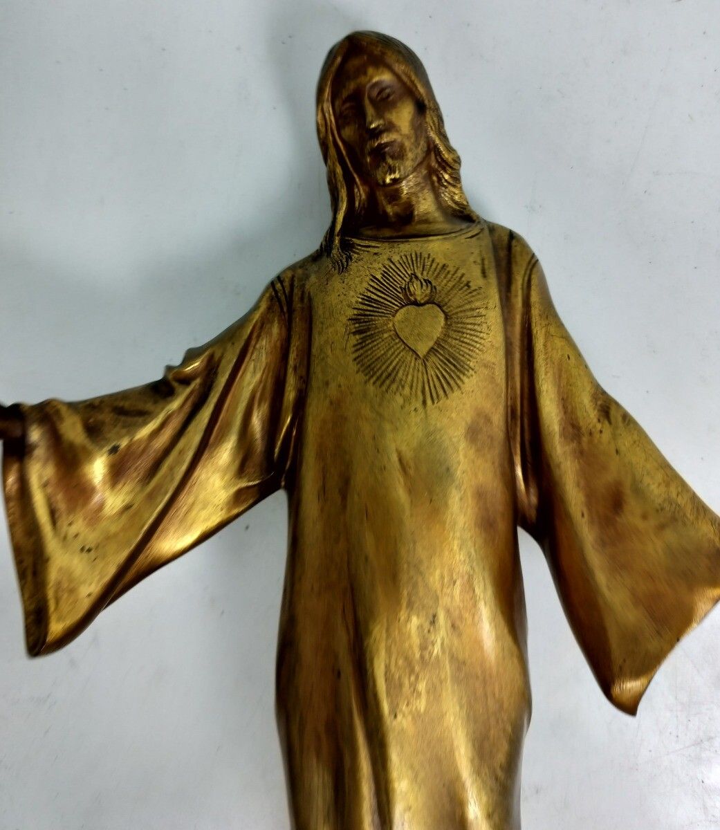Statue Bronze The Blessing Of Christ Sacred Heart Paul Casq Bronze On Marble photo 566.0