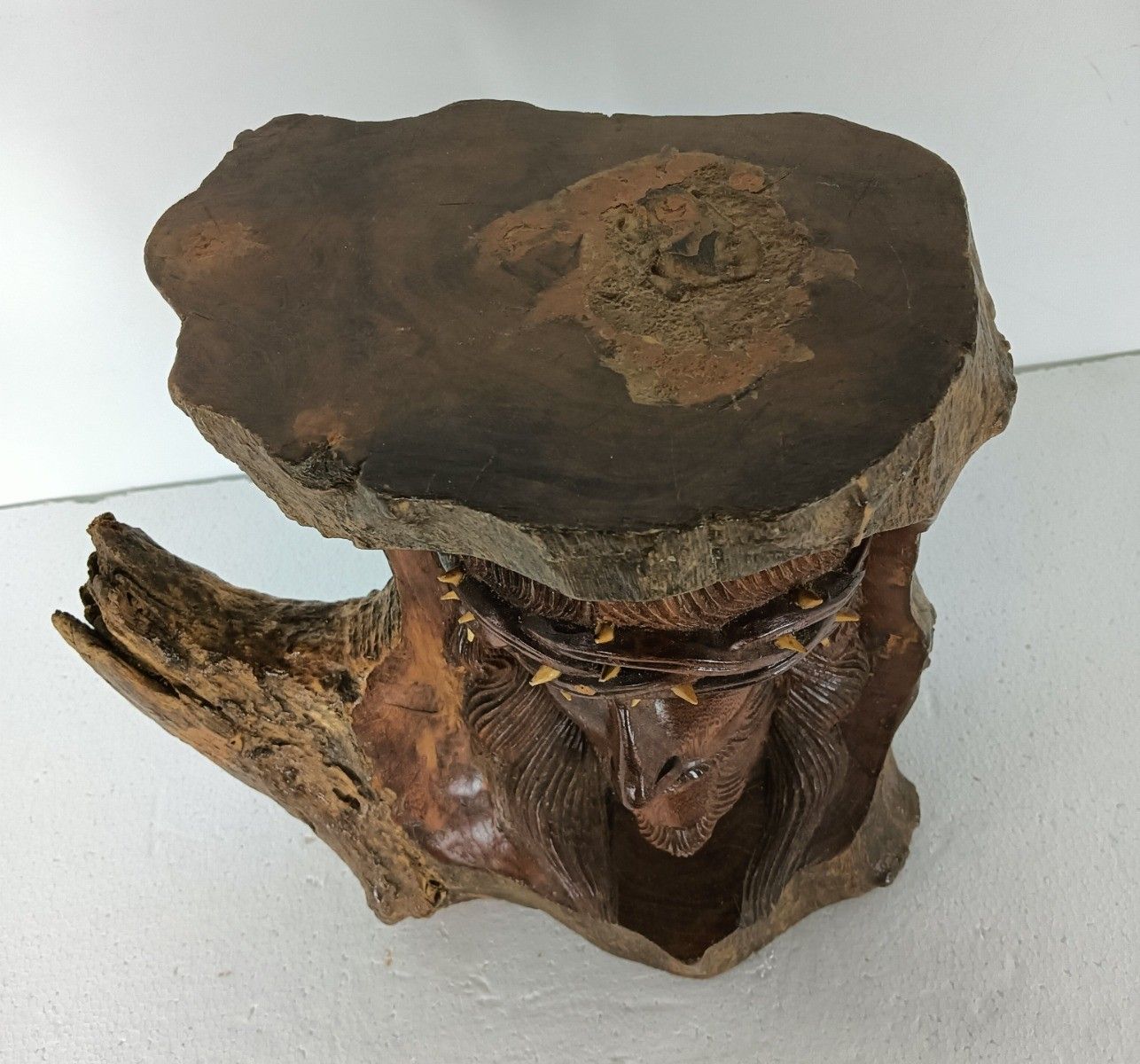 Gorgeous Sculpture Figurine Bust Jesus Christ Head Of Thorns Lackered Wood photo Art