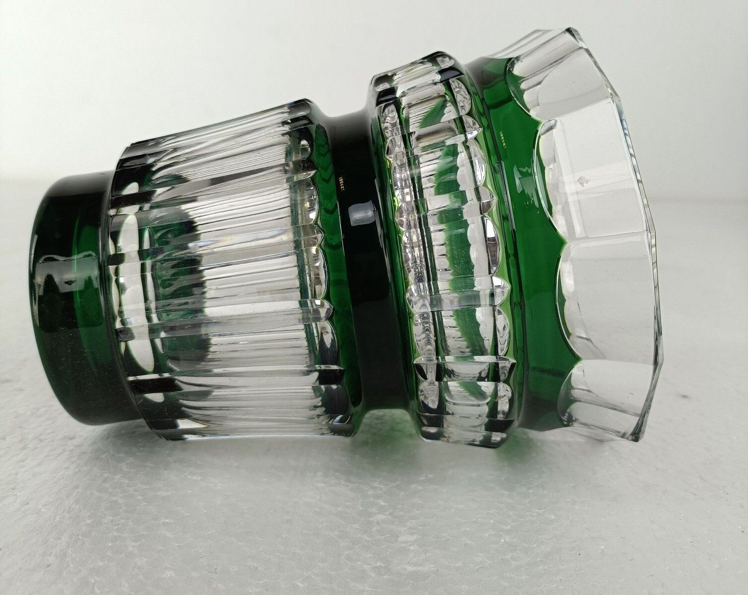 Green Cut To Clear Crystal Vase Val St Lambert Art Glass Etched Marking photo 263.0