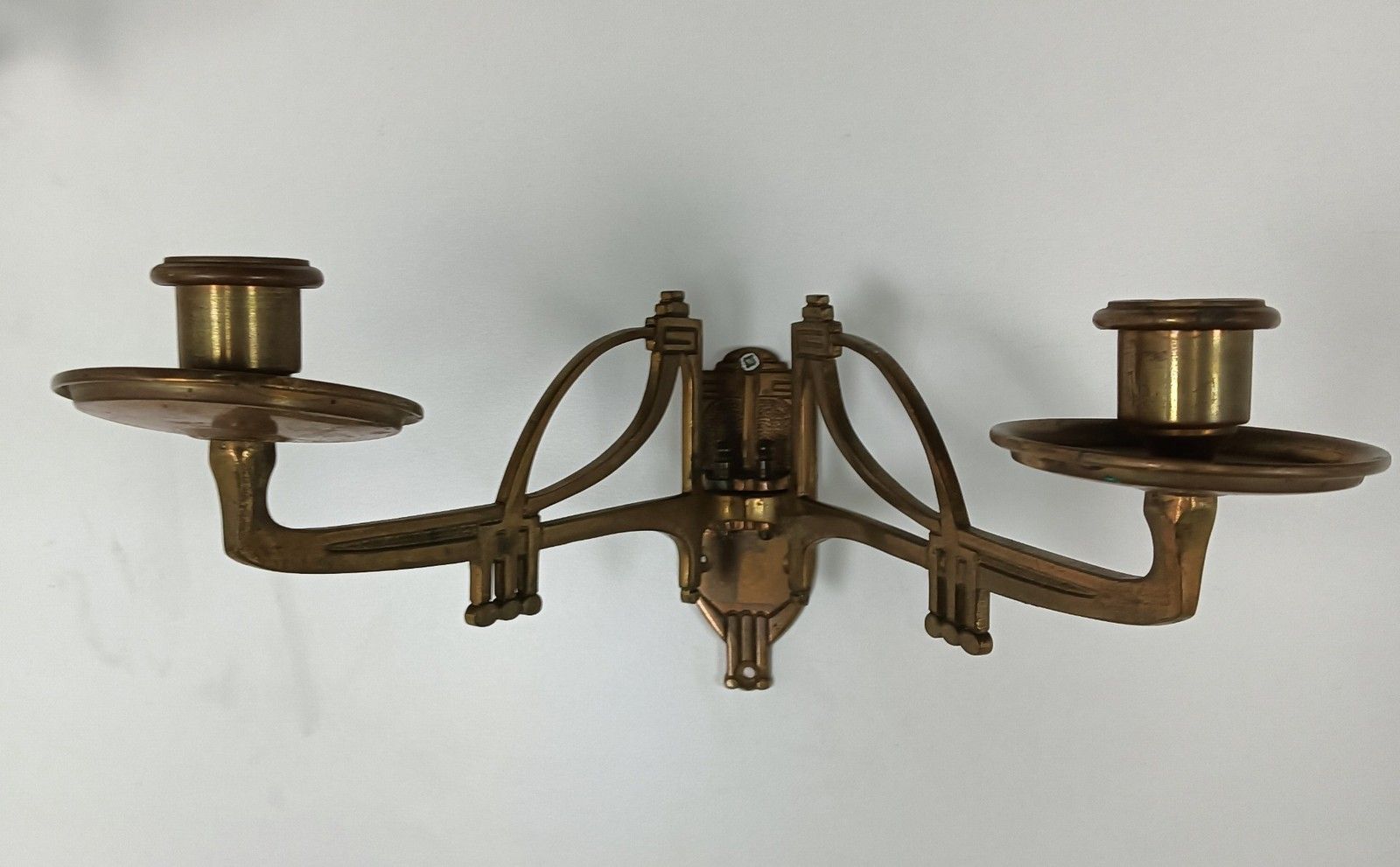 Pair Double Wall Mounted Bauhaus Messing Candle Holders Candelabras Antique Stun photo for sale