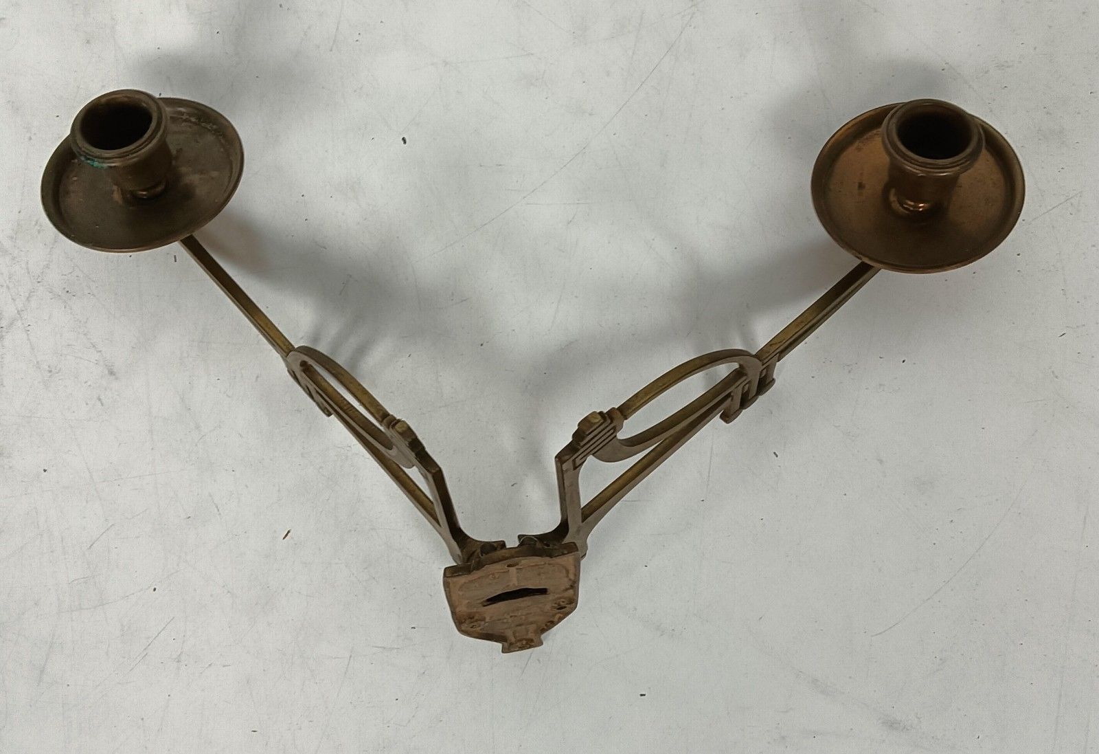 Pair Double Wall Mounted Bauhaus Messing Candle Holders Candelabras Antique Stun photo vinterior