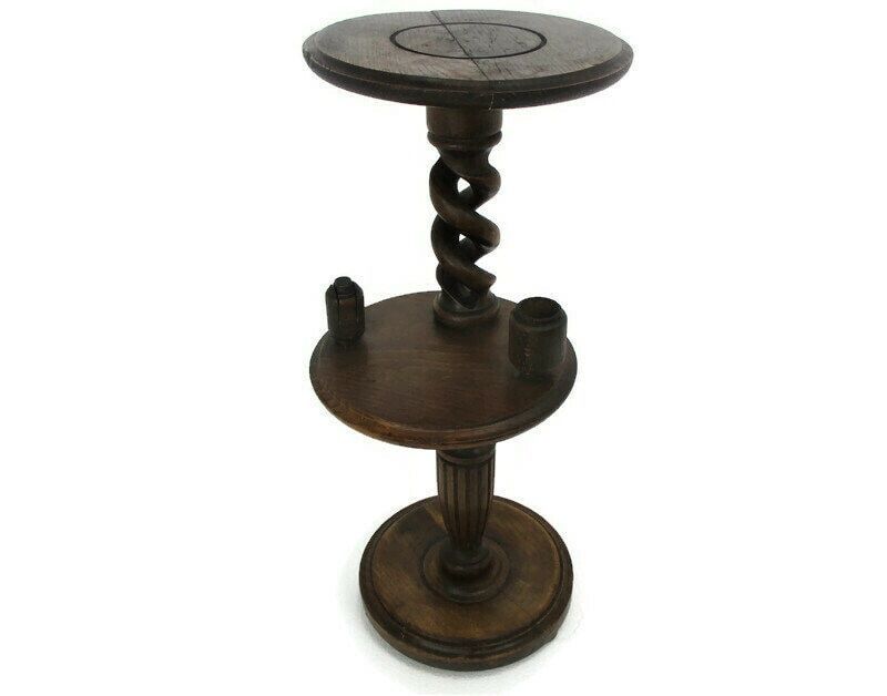 Ornate Carved Wood 2 Tier Open Barley Twist Pedestal Table Plant Stand Smokers T